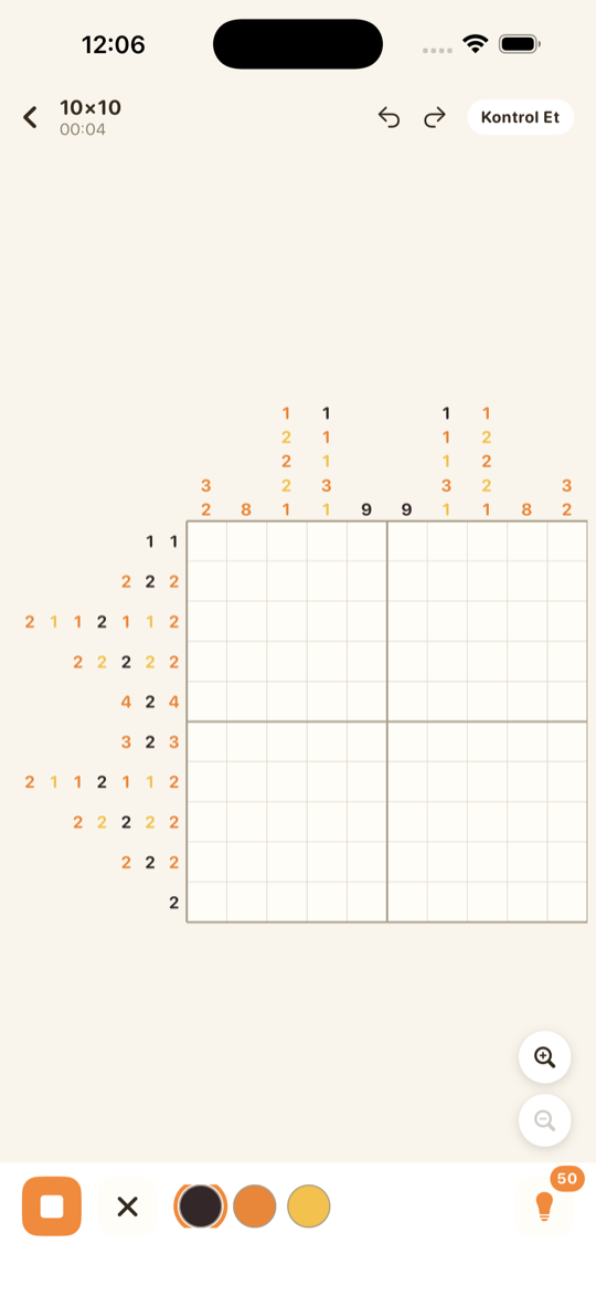 10×10 bir nonogram bulmacasının çözülüşü